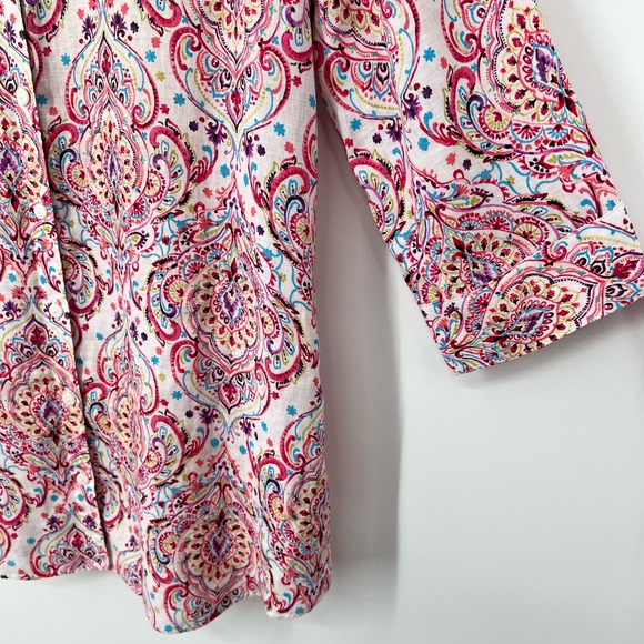 Chicos 100% Linen Sz 2 Large 12/14 Tropical Blouse Shirt Top Beach No Iron - Picture 8 of 12